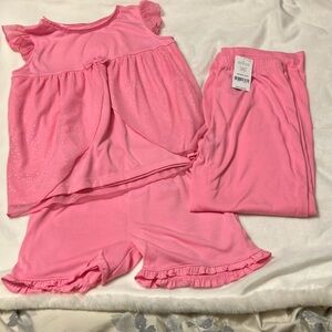 NWT Carters girls 3 piece pink pajama set - top sparkly detail, short, & pant